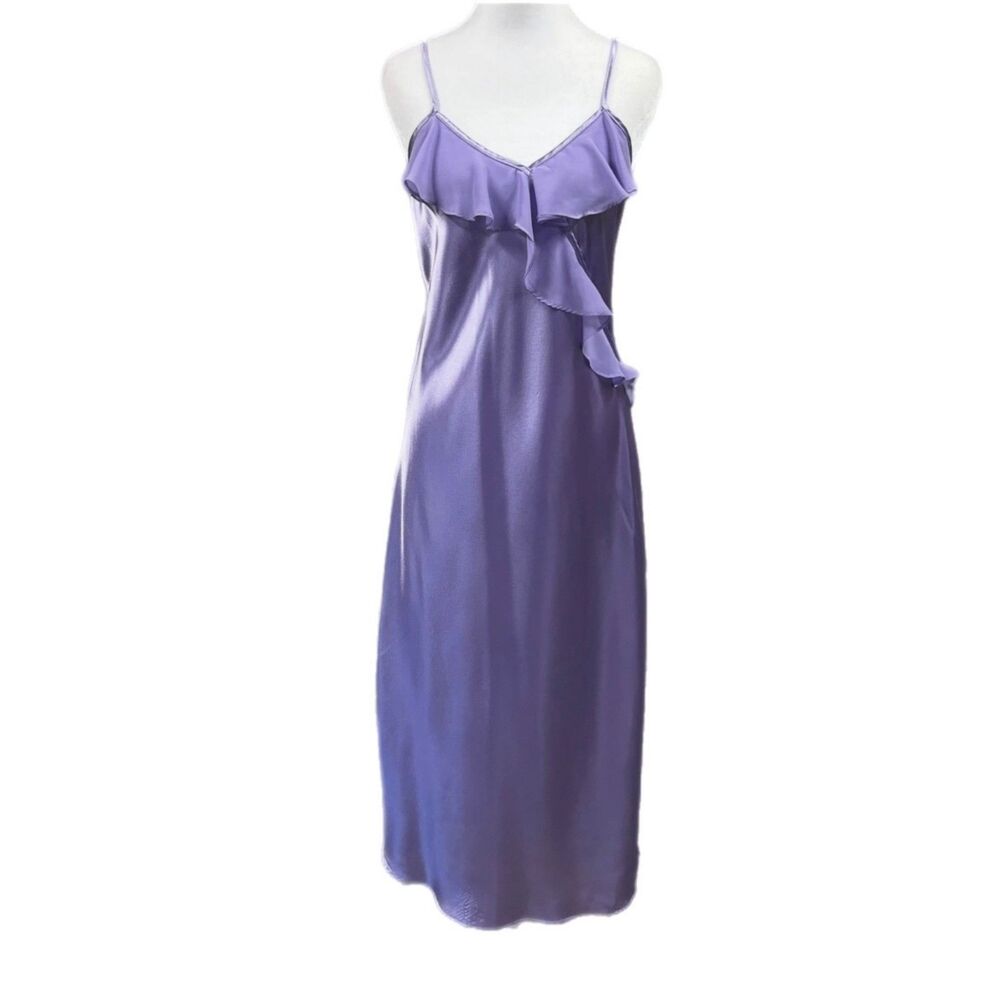 Private Luxuries Ruffle Satin Midi Slip Dress Sz S Purple